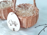 Osterkorb mit Holzanhänger Wunsch Namen und Stroh, Namensschild Ei, Hasen-Anhänger,
