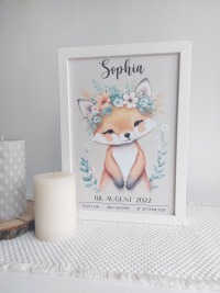 Poster mit Namen und Tier-Motive | Geburtsdaten, Geburtsposter für Taufe newborn personalisiertes