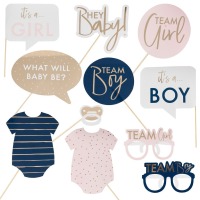 Props - Gender Party 10er Set | Team Boy Team Girl | Photo Booth Props | Baby Verkleidungen für