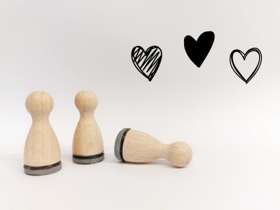Ministempelset Herzen gezeichnet - 3 Stempel mit 12mm Durchmesser | Holzstempel Valentinstag / Hochzeit