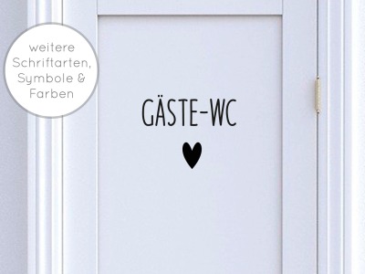 Türschild Gäste-WC mit Symbol - Symbole: Herz Blatt Anker Türbeschriftung in verschiedenen