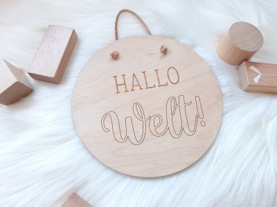Holzschild Hallo Welt - Its a Boy 15cm groß verschiedene Designs - Text Holzschild für Baby Bilder
