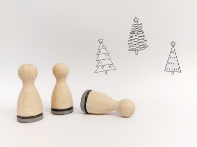Ministempelset Weihnachtsbaum - 3 Stempel mit 12mm Durchmesser | Holzstempel Weihnachten / Advent