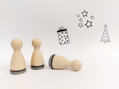 Ministempelset Weihnachtsgeschenk - 3 Stempel mit 12mm Durchmesser | Holzstempel Weihnachten / Adven