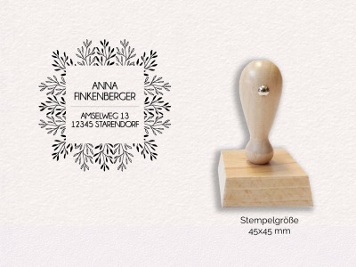 Adressstempel - Finkenberger | Blätterrahmen personalisierter Familienstempel | Holzstempel mit