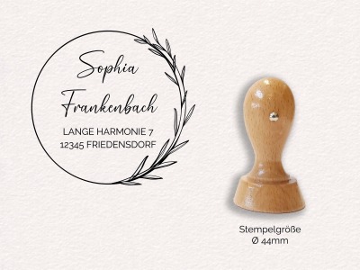 Adressstempel - Frankenbach | Blätterring filigran | personalisierter Familienstempel | Holzstempel