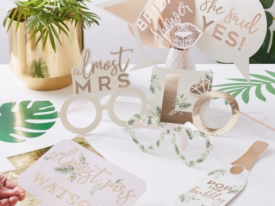 Props - JGA Botanical 10er Set | Gold Personalisierbar | Photo Booth Props | Jungesellinnen Abschied