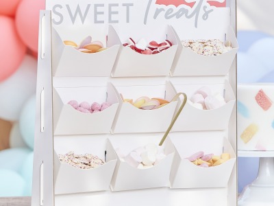 Süßigkeiten Ständer - Candy Bar | Aufsteller mit 9 Fächern mit Zange zum selbst befüllen -