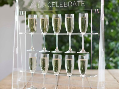 Acryl Sektglas Aufsteller Lets Celebrate Sekt Glashalter im Acryl-Look für 10 Gläser Sektempfang