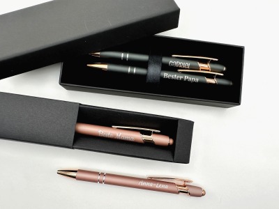 Kugelschreiber mit Name &amp; Geschenkverpackung - Stift personaisliert in Metall / Rosegold graviert,