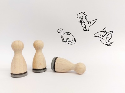 Ministempelset Dino - Tierstempel - 3 Stempel mit 12mm Durchmesser | Holzstempel Kinderstempel | Tiere Stempel