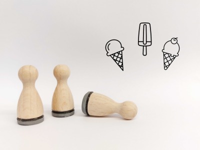 Ministempelset Eis - Essen - 3 Stempel mit 12mm Durchmesser | Holzstempel Eis Essen Symbole | Sommer
