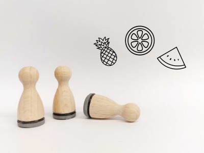 Ministempelset Frucht - Essen - 3 Stempel mit 12mm Durchmesser | Holzstempel Symbole Annanas Melone