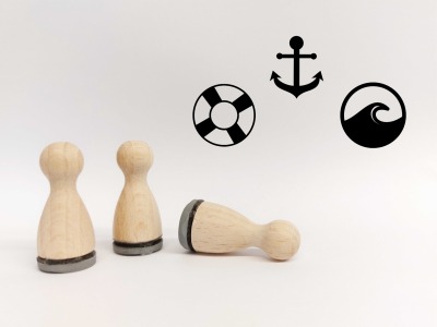 Ministempelset Maritim-Comic - 3 Stempel mit 12mm Durchmesser | Sommer und Schifffahrt