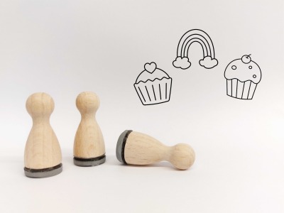 Ministempelset Muffins - 3 Stempel mit 12mm Durchmesser | Holzstempel Essen / Geburtstag