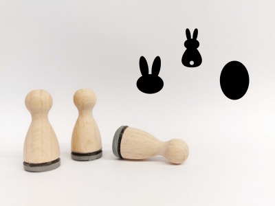 Ministempelset Osterhasen | Oster-Silhouette - 3 Stempel mit 12mm Durchmesser | Holzstempel Frühling / Ostern