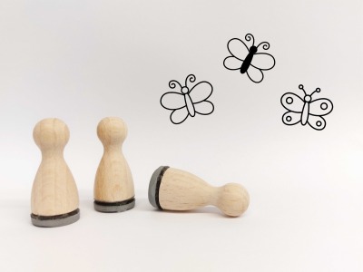 Ministempelset Schmetterlinge - 3 Stempel mit 12mm Durchmesser | Holzstempel Frühling / Ostern