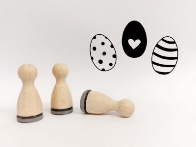 Ministempelset Ostereier gezeichnet - 3 Stempel mit 12mm Durchmesser | Holzstempel Frühling / Ostern