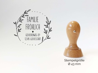 Adressstempel - Fröhlich | Floral - Zweige Motiv - Stempel Rund 43mm