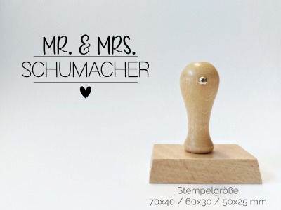 Mr&Mrs Stempel - Letter | Nachname mit Herz - Stempel Rechteckig 70x40/60x30/50x25mm