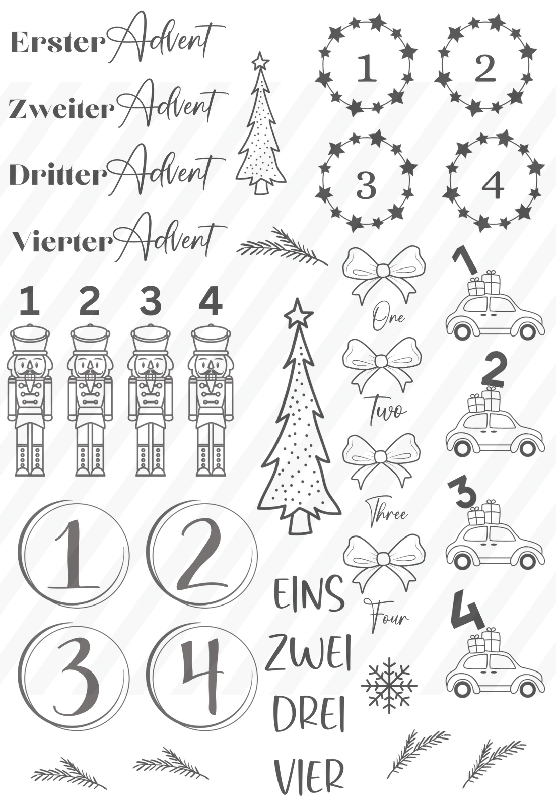 PDF Vorlage Adventskranz Zahlen Kerzentattoo für Wasserschiebefolie Sofortdownload Diy 2