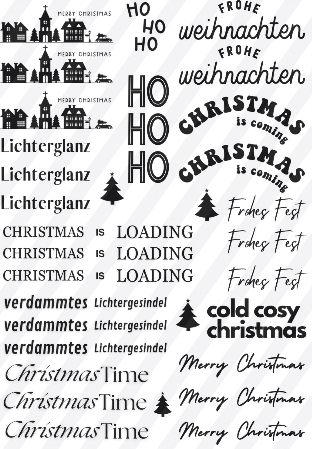 PDF Vorlage Weihnachtssprüche Merry Christmas Kerzentattoo für Wasserschiebefolie Sofortdownload