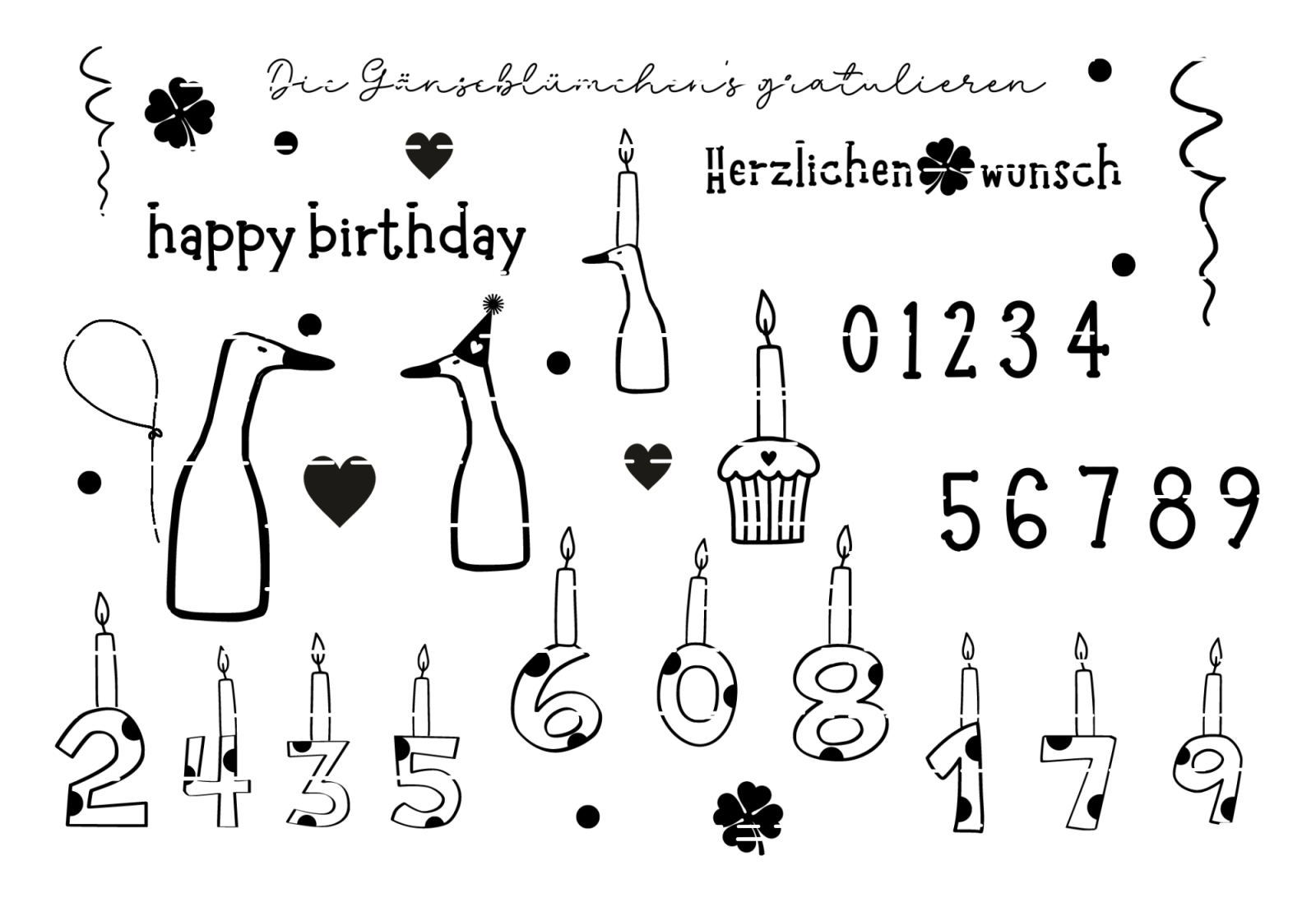 Plotterdatei Geburtstag Die Gänseblümchens gratulieren Gans Design Gänse Hand Drawing SVG und PNG