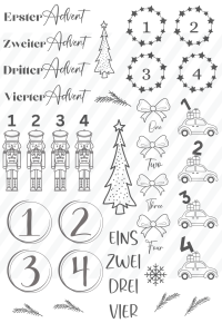 PDF Vorlage Adventskranz Zahlen Kerzentattoo für Wasserschiebefolie Sofortdownload Diy 2