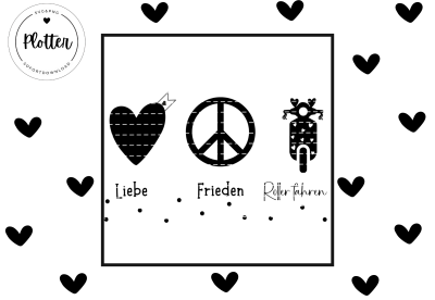 Plotterdatei Motorroller Liebe Frieden Roller fahren Roller Design SVG und PNG - Digitaler Download