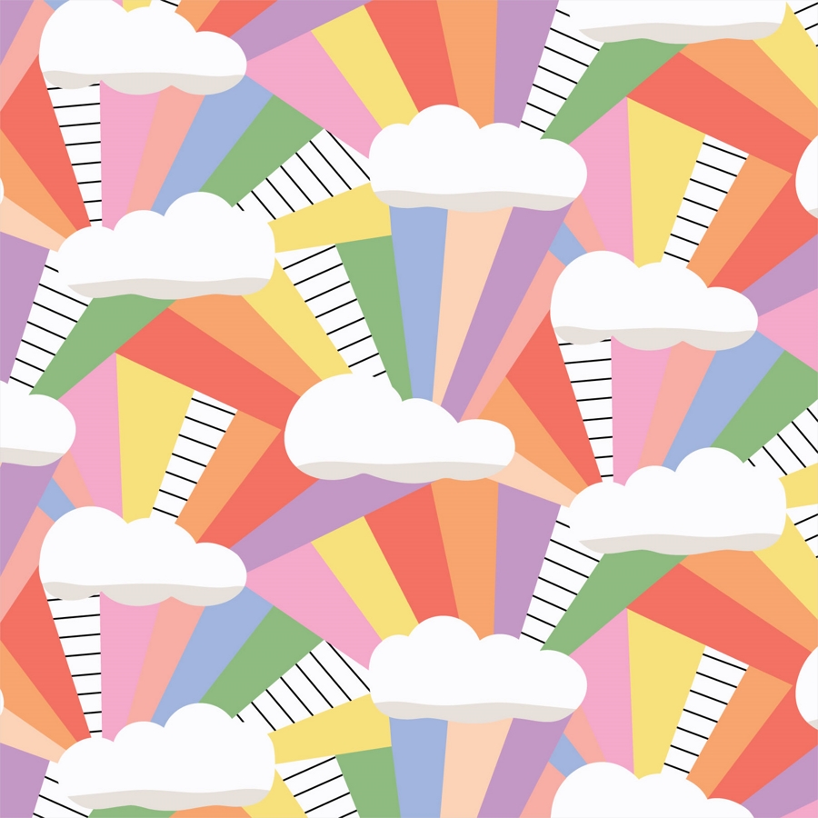 0,25m Baumwolle Happy Days by Cloud 9 Fabrics, Clouds Rainbow, bunt