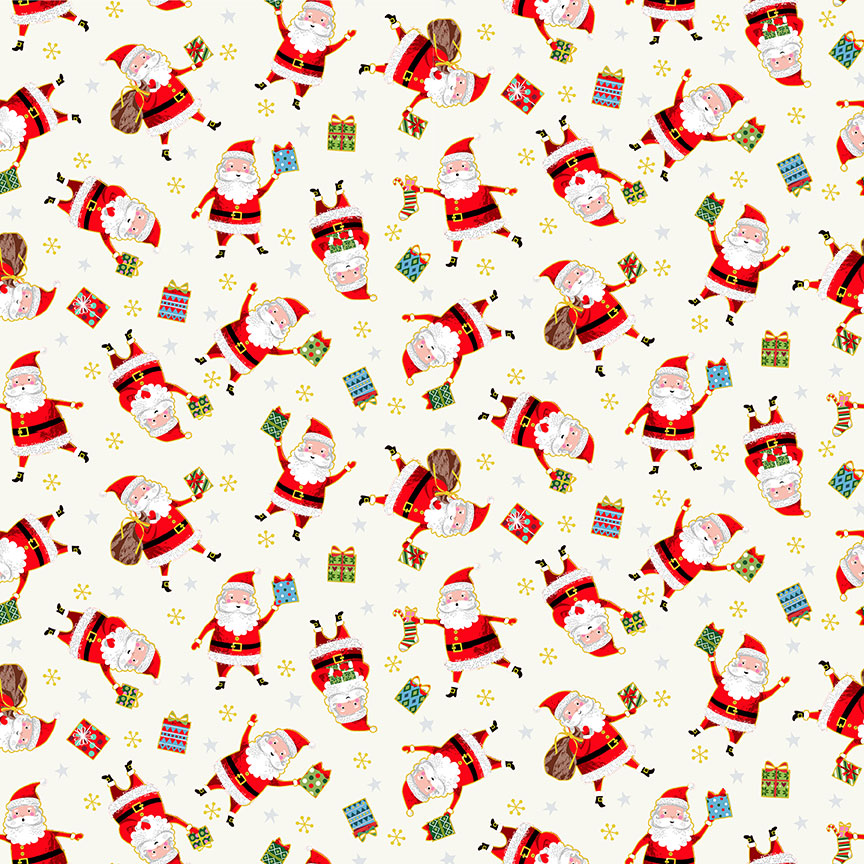 0,25m Baumwolle Santa Express Weihnachten Snowflake Schneeflocken, ecru bunt 6