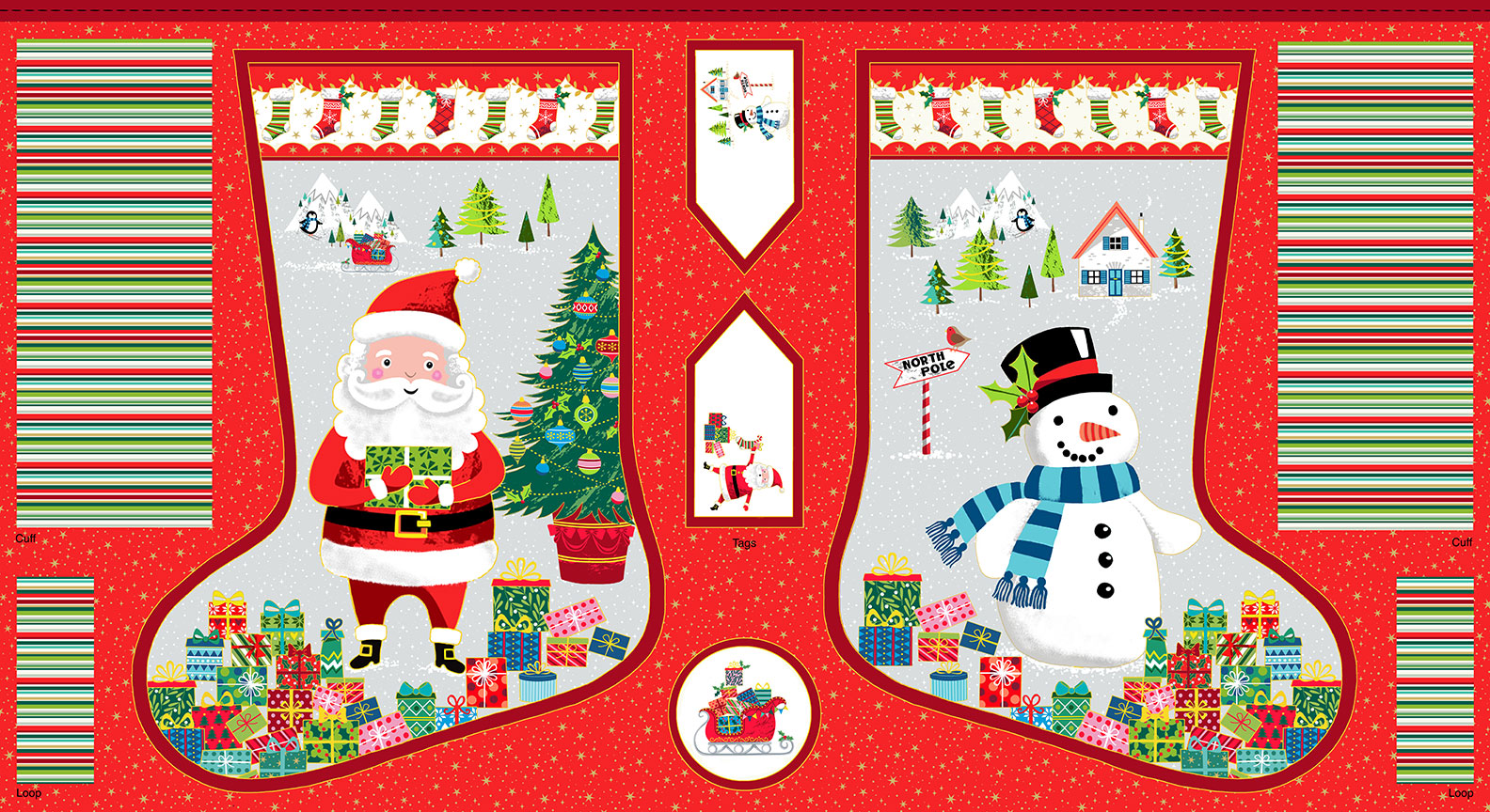 0,25m Baumwolle Santa Express Weihnachten Präsent Geschenke, ecru bunt 15