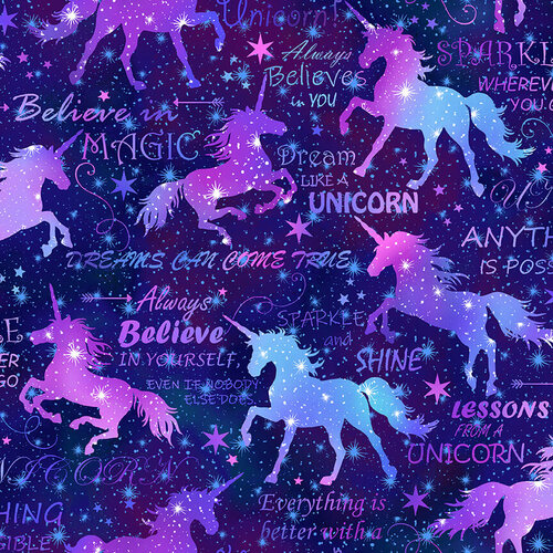 0,25m Baumwolle Einhorn Unicorn Schrift Farbverlauf Unicorn Dream, rosa pink blau 3