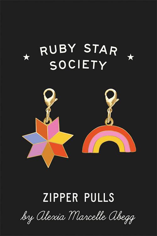 2 Zipper Charms Ruby Star Seciety, EPP Star und Regenbogen, Anhänger für Reißverschluß, gold bun