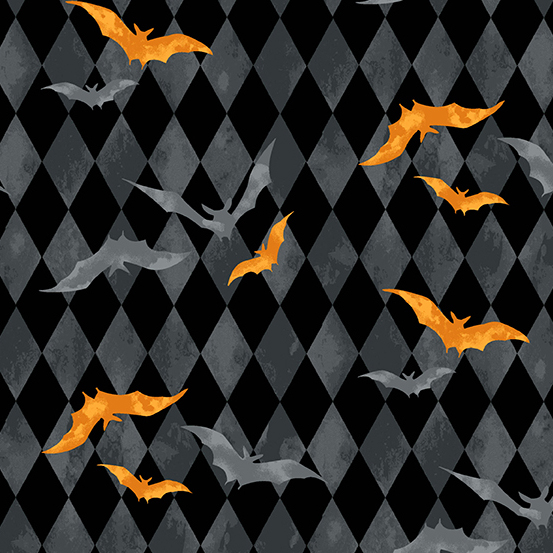 1m Baumwolle Midnight Haunt Halloween Makower kleine Fledermaus, grau schwarz orange 2