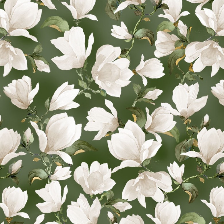 0,25m BW Michael Miller Magnolia, Magnolia Bouquets, dunkel grün