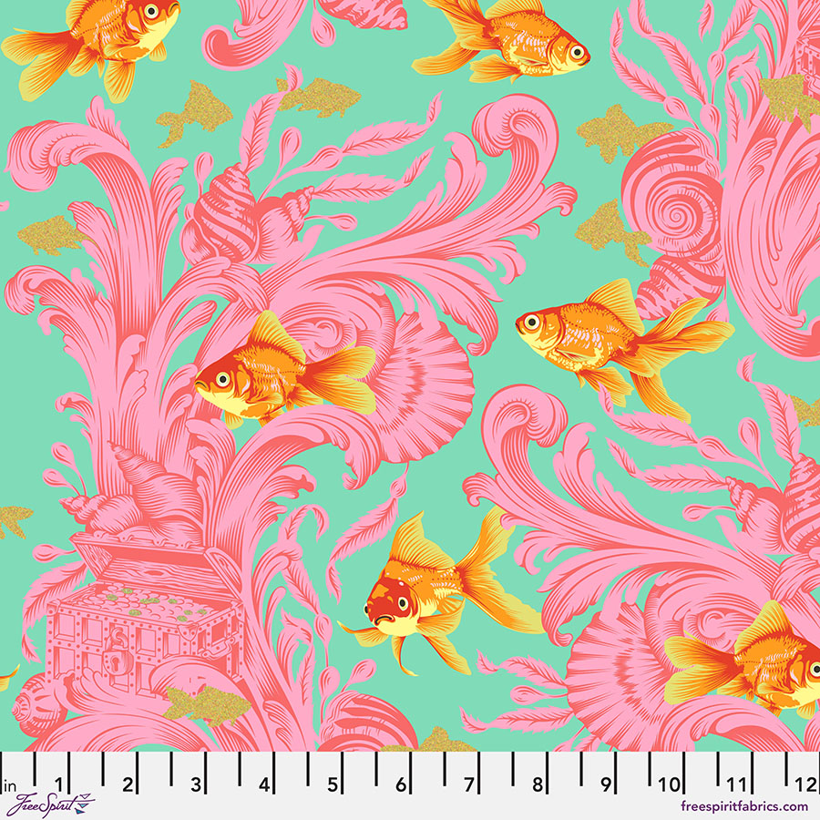 Besties by Tula Pink Treading Water Goldfisch Blossom, rosa