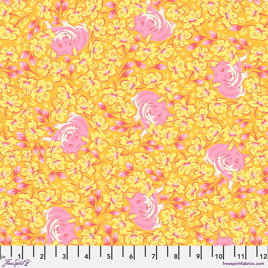 Besties by Tula Pink Lil Charmer Blossom, rosa gold metallic 12