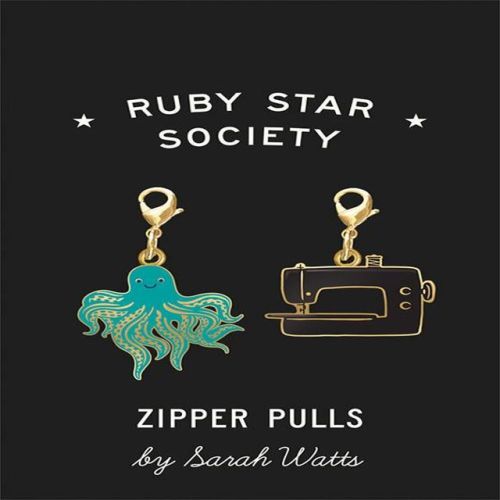 2 Zipper Charms Ruby Star Seciety, Krake und Nähmaschine, Anhänger für Reißverschluß, gold