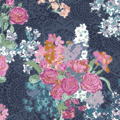 0,25m Baumwolle Eclectic Intuition NISI FLORA FOUR Blumen, Jeansblau bunt