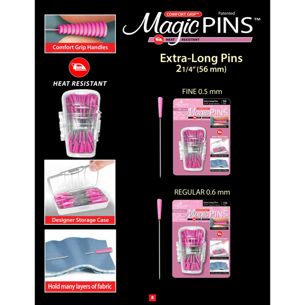 100 Stück Magic Pins Extra Long FINE 100pc Stecknadeln extralang Taylor Seville, pinker Griff 2
