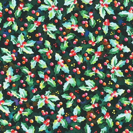 0,25m Baumwolle GLOW Xmas Weihnachten Ilex Beeren, grün rot 14