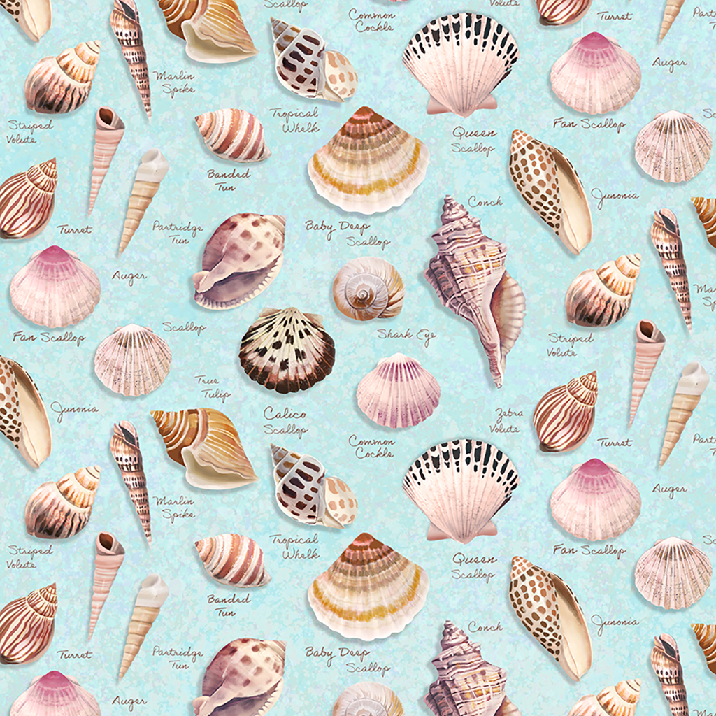 0,25m Baumwolle Seashell Wishes Shells Muscheln mit Name , blau bunt 7