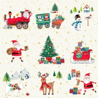 0,25m Baumwolle Santa Express Weihnachten Snowflake Schneeflocken, ecru bunt 2