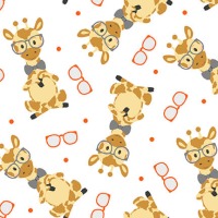 0,25m Baumwolle Wild and Free Giraffe mit Brille, weiß orange vanille