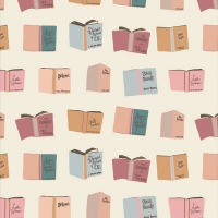 0,25m Baumwolle Bookish by Sharon Holland Bücher, ecru rosa bunt