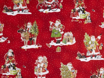 0,5m Baumwolle Holly Jolly Christmas Weihnachten Weihnachtsmann Tiere Hund Katze, rot bunt - Holly