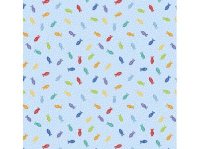 0,25m Baumwolle Wilmington Feline Good kleine Fische minidots punkte, hellblau bunt - Feline Goods