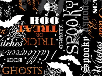 0,25m Baumwolle Halloween Spirit Spooky Words Schrift, glow in The Dark , nachtleuchtend, schwarz or