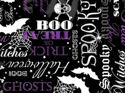 0,25m Baumwolle Halloween Spirit Spooky Words Schrift, glow in The Dark , nachtleuchtend, schwarz li